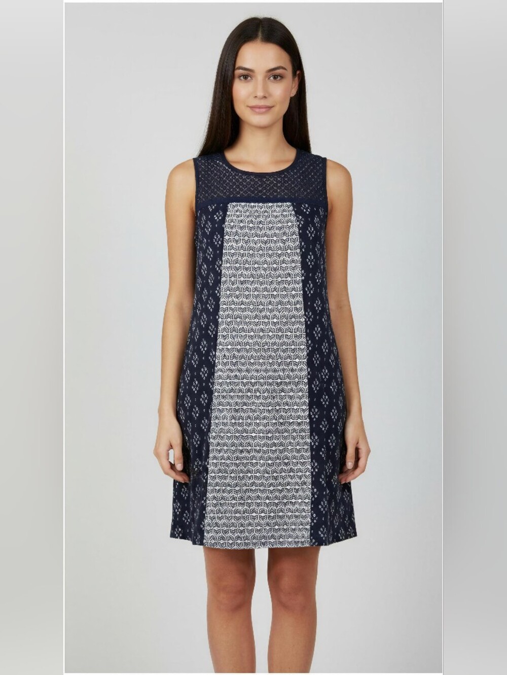 XHILARATION Sleeveless Navy and White Patterned Shift Dress SIZE S/P New No Tag